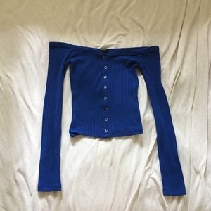Royal Blue Off the Shoulder Long Sleeve Shirt